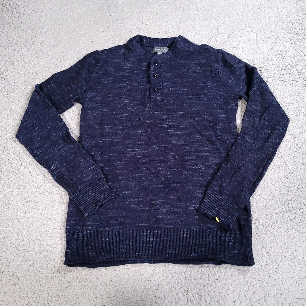 Bonobos Shirt Mens XS Slim Fit Blue Henley Knit Long Sleeve Preppy